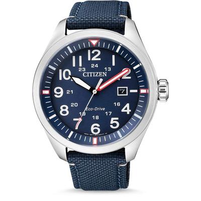 Мужские часы Eco-Drive на солнечной батарее AW5000-16L Синий циферблат Нержавеющая сталь 42 мм