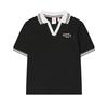 Tennis Zamonaviy Qulay Nafas oladigan Rangli Blokli Vintage Kollej Uslubidagi Kashtado'zlik Logotipli Qisqa Yengli Polo Ayollar uchun Top Qora A51W523101F-BK