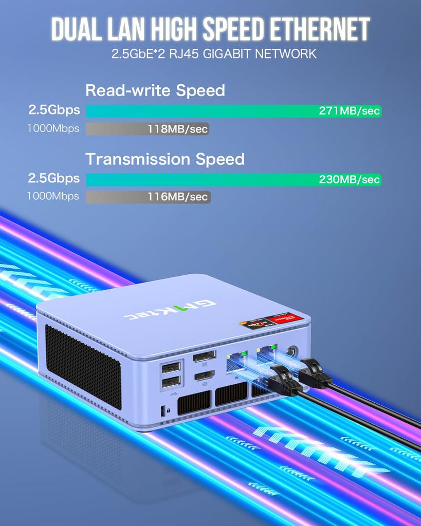 GMKtec Mini PC AMD Ryzen 7 5825U Max Mini Pc SSD Windows11 Pro Mini PC 3 Screens Simultaneous Output LAN WiFi6 Nucbox M5 Plus Small PC (8C/16T