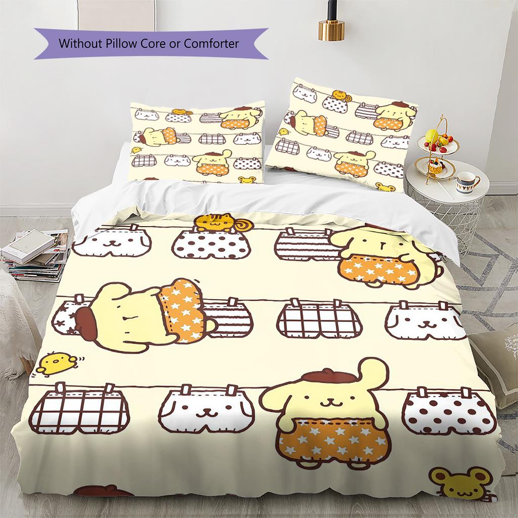 Pom Pom Purin Pattern Bedding Quilt Set  Home Decoration  Gift (1 * duvet cover + 2 * pillowcase  without core)