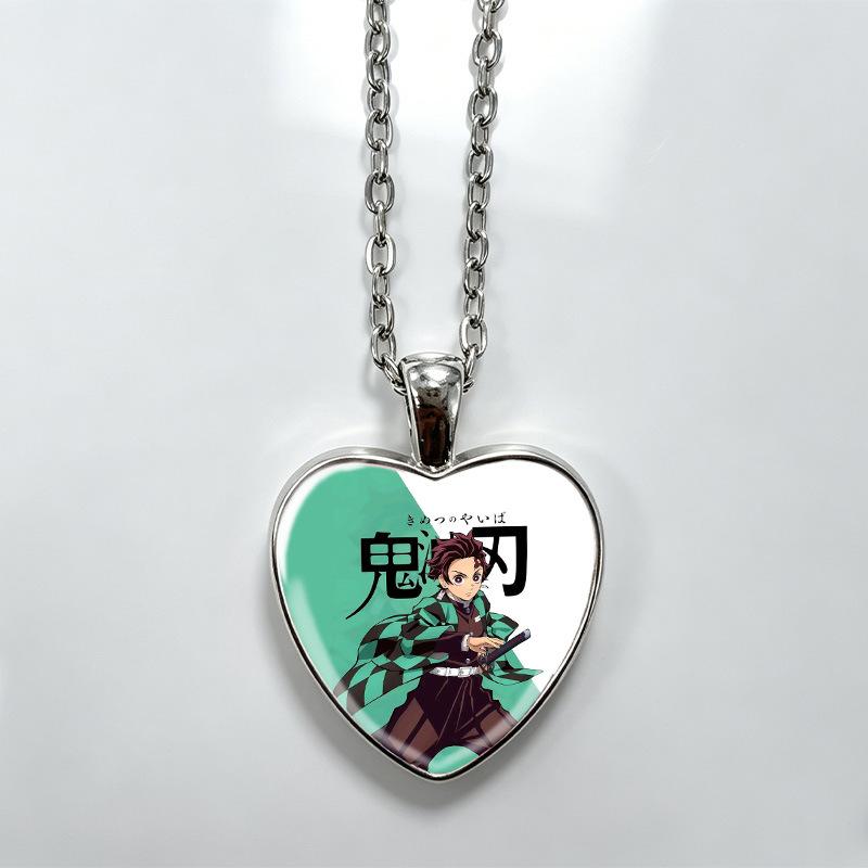1Pc Demon Slayer Heart Alloy Necklace, Anime Character Time Gem Pendant Chain