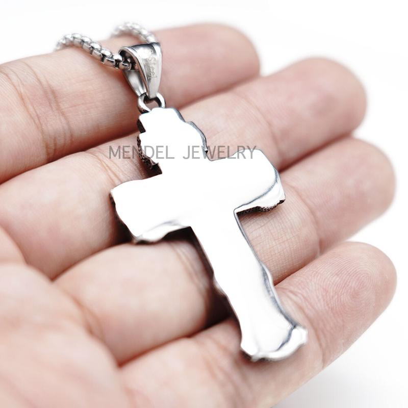 Mens Russian Orthodox Crucifix Cross Pendant Necklace Stainless Steel Men
