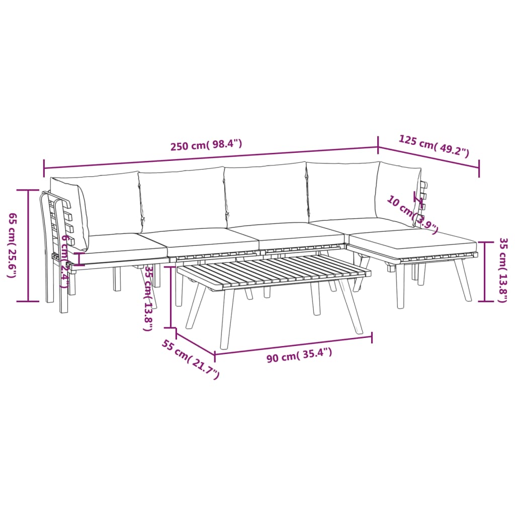 6 Piece Garden Lounge Set with Cushions Solid Acacia Wood