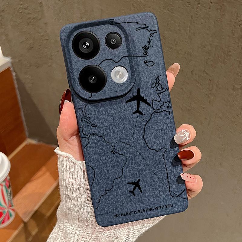 Aircraft Route Print TPU Soft Case For Xiaomi 13T Pro Redmi X6 M6 Pro Note 14 Pro 13 12 11 10 Pro Matte Leather Texture Shockproof Slim Phone Cover
