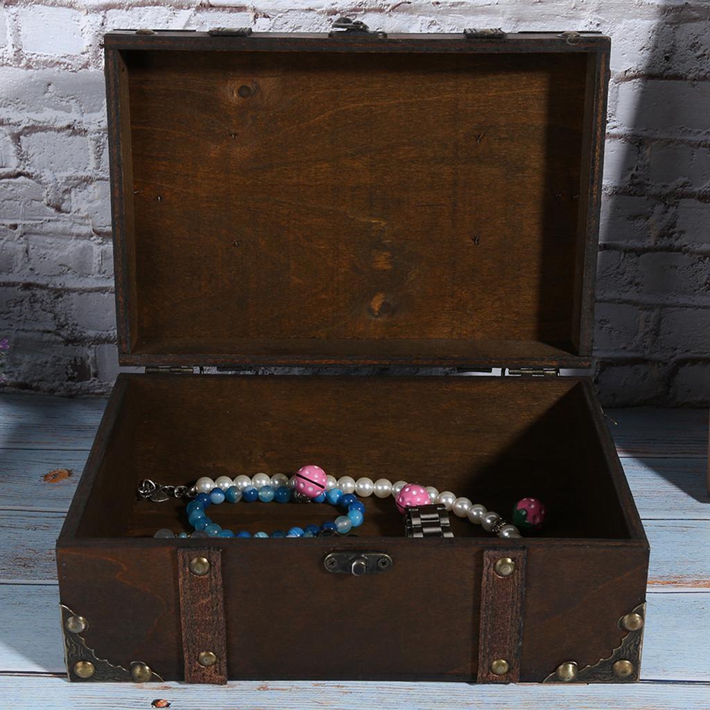 Винтажный деревянный ящик для хранения, декоративный сундук для драгоценностей с замком, украшение для дома6282?2302