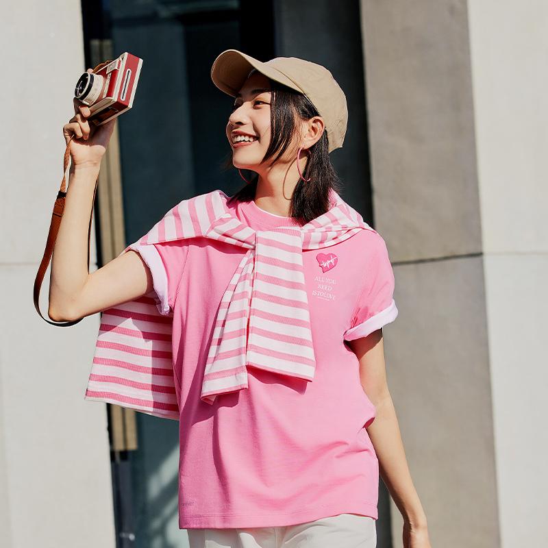 Подкладка Dopamine Sports Fashion Quick-Dry Cool Ice Silk Sports Casual Round Neck Solid Color Printed T Shirt Women tops Morning-Light-Pink AHSU658-2