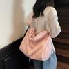 2025 New Simple Literary Girl Shoulder Canvas Bag Pleated Commuter Tote Bag Underarm Large-capacity Bag Women