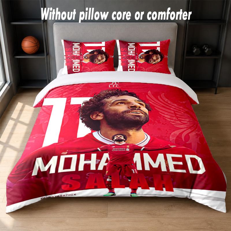 Mohamed Salah Design Bed Bedding Set 1 Duvet Cover + 2 Pillowcases Soft Breathable Household Bed Linens