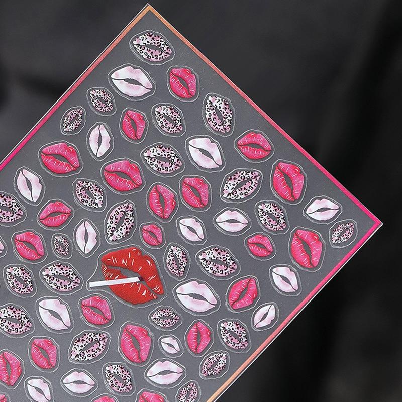 New 3D Self-Adhesive Bohemia Lovly Red Lips Image Nails Stickers for Nails Sticker Decorations Manicure