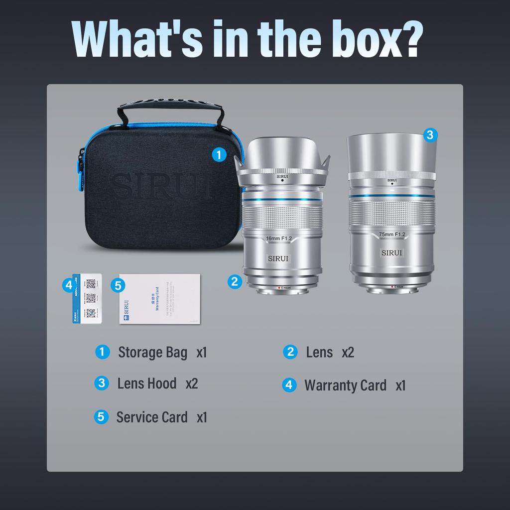 SIRUI Sniper 75mm Autofocus Lens Wide Angle Camera Lens for A5 A6 A7 FX A9 Series 16mm, Set, F1.2 APS-C ZV-E (E Mount, Silver)