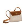 2026 New 20cm Cowhide With Canvas Leather Bag Mini Shoulder Crossbody Fabric Cross-border