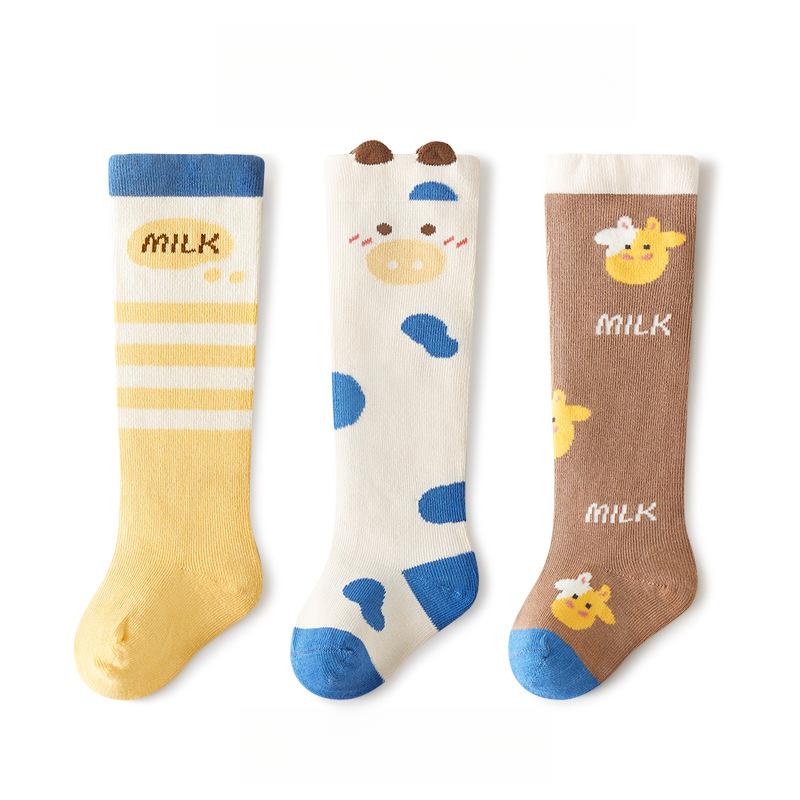 3 пары/лот Детские гольфы до колена Детские для девочек и мальчиков Мягкие хлопковые длинные носки Милые испанские полосатые однотонные детские носки для 0-3 лет