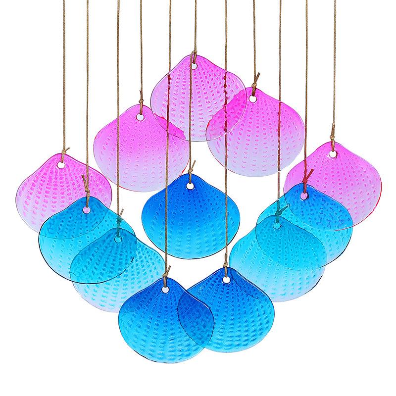 Iron Wind Chimes With Colored Glass For Garden Fish Leaf Design Outdoor Decor Hanging Ornament
