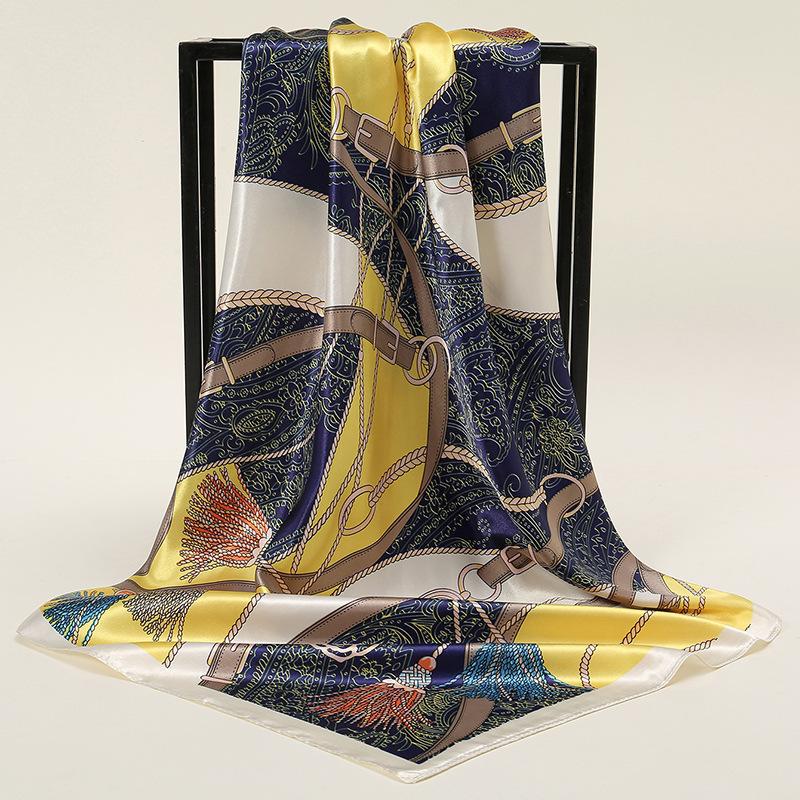 New European and American Printed Silk Square Scarf Fashion Women's Versatile Bag Headscarf Professional Scarf Silk Scarf