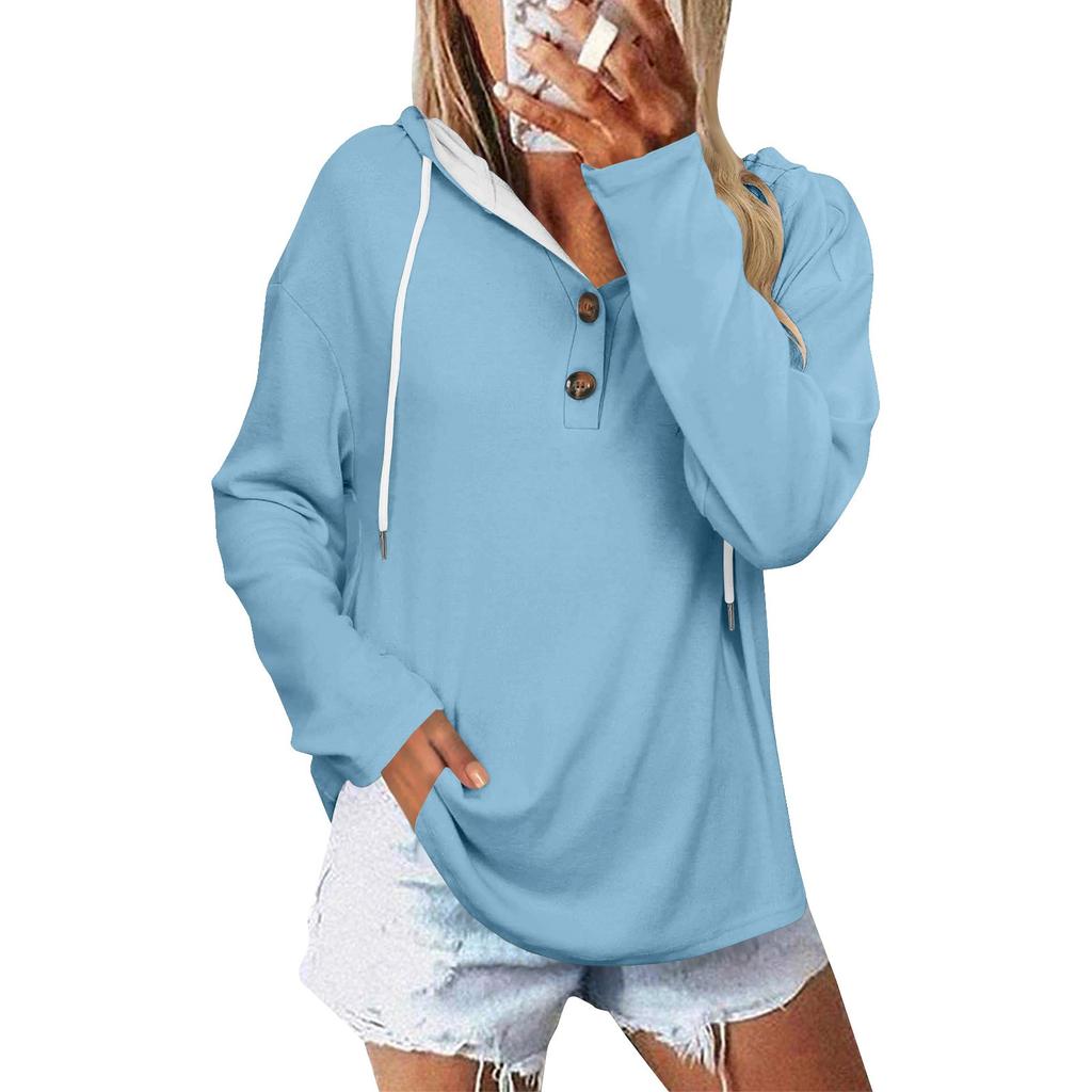 Women's Fashionable Casual Long Sleeved Solid Color Shoulder Hooded Top