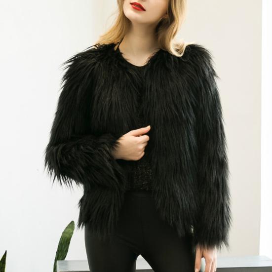Women's Long Sleeve Fluffy Coat Open Front Faux Fur Cardigan Furry Parka Shaggy Jacket Winter Warm Outerwear