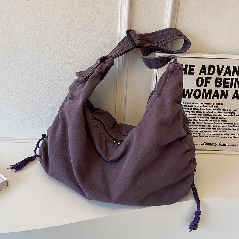 Canvas Bags Large Capacity New Style for Girls Solid Color Dumpling Bags One Shoulder Crossbody Bags