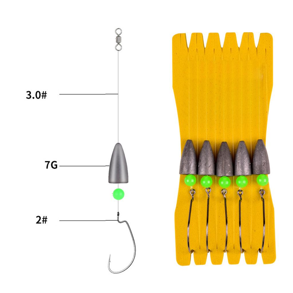 5pcs Fish Line Binded Hooks Set Handmade Long-throwing Fishhooks Luminous Bait Fishing Tackle Kit
