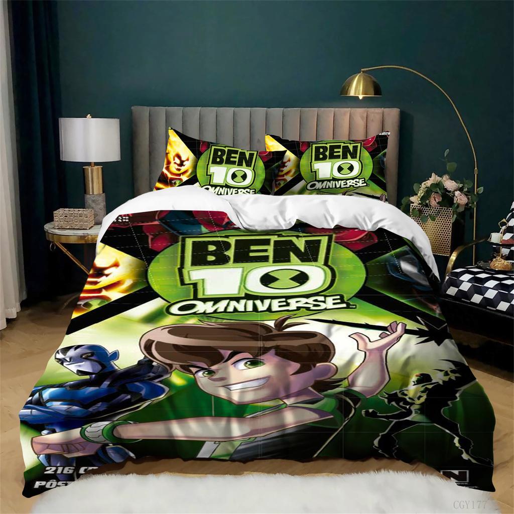 Cartoon Ben 10 Duvet Cover Set Ultra Soft Breathable Bedding Set Queen Size Lightweight Duvet Cover with 2 Pillow Cases