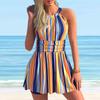 Women's Swimwear Tankini 2 Piece Swimsuit Orange Stripes Print Vacation Bathing Suits