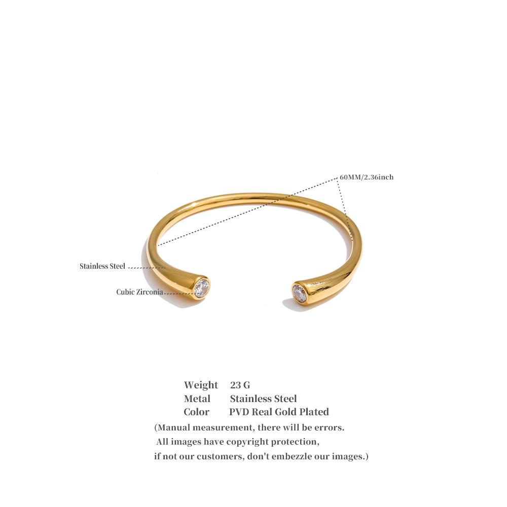 Yhpup 60mm High Quality Stainless Steel Cubic Zirconia Cuff Open Bracelet Bangle for Women Smooth Metal Casual Modern Jewelry