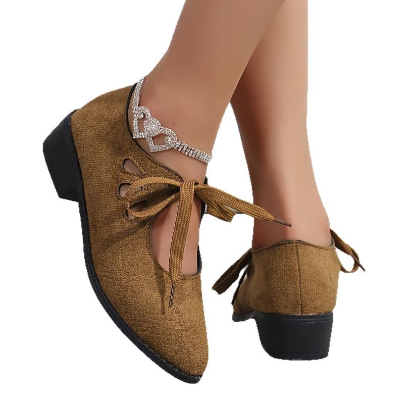 Женские туфли-лодочки с острым носком и ремешком на щиколотке - Массивный каблук, Европейский и американский стиль, Осенние повседневные туфли-лодочки для офиса, Новинки трансграничной торговли