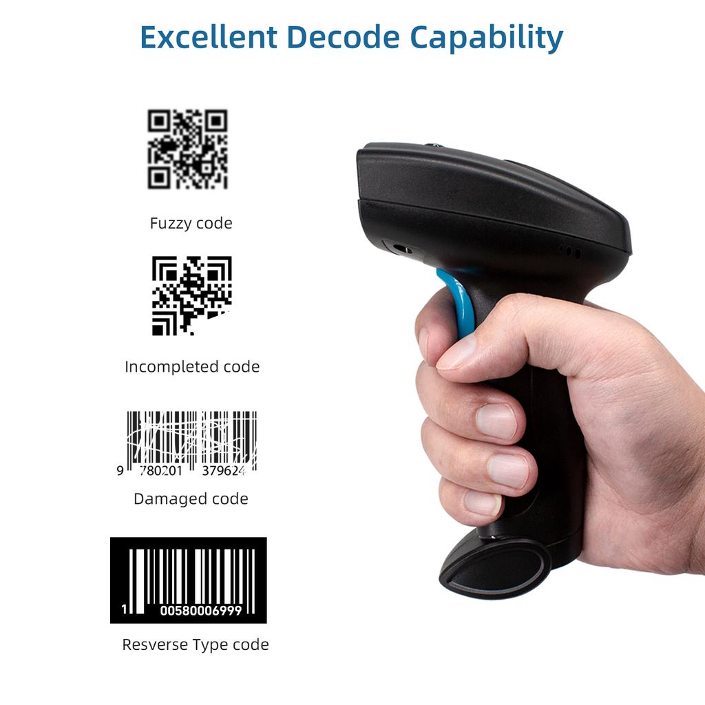 1D 2D Barcode Scanner Handheld USB Wirelss Bar Code Reader Manual Trigger/Auto Continuous Scanning