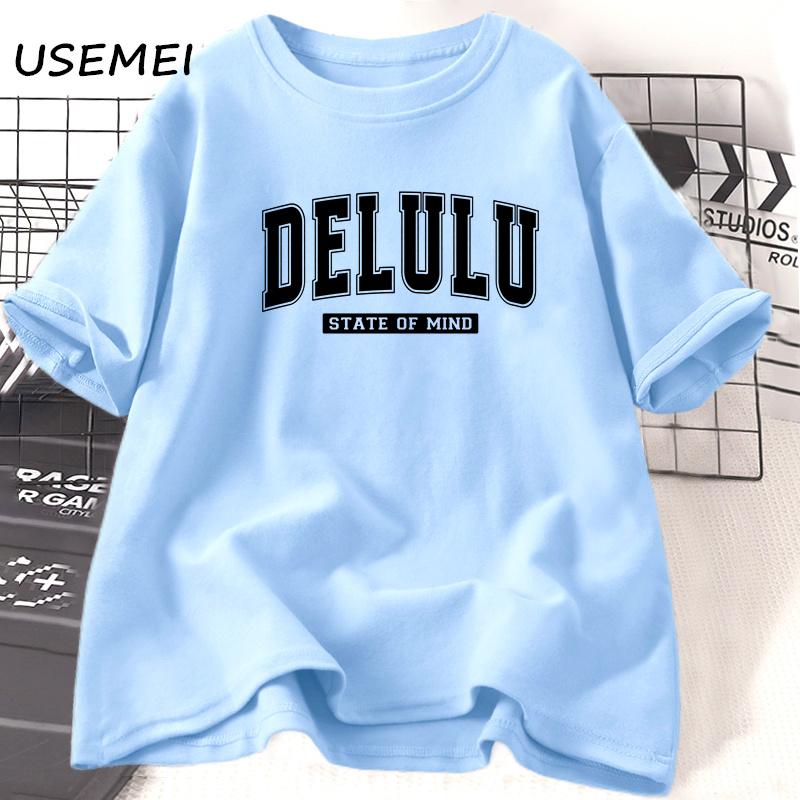 Delulu State of Mind Tshirt Women Funny Trendy Pirinted Tshirt Casual Cotton Short Sleeve Tee Shirt Aesthetic Womens Clothing