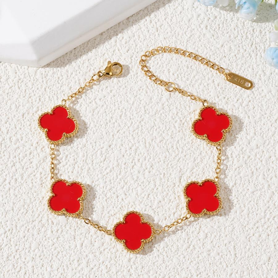 Двусторонний браслет на удачу из титановой стали 15 мм, высококачественный браслет с четырьмя листами клевера, модные украшения для рук