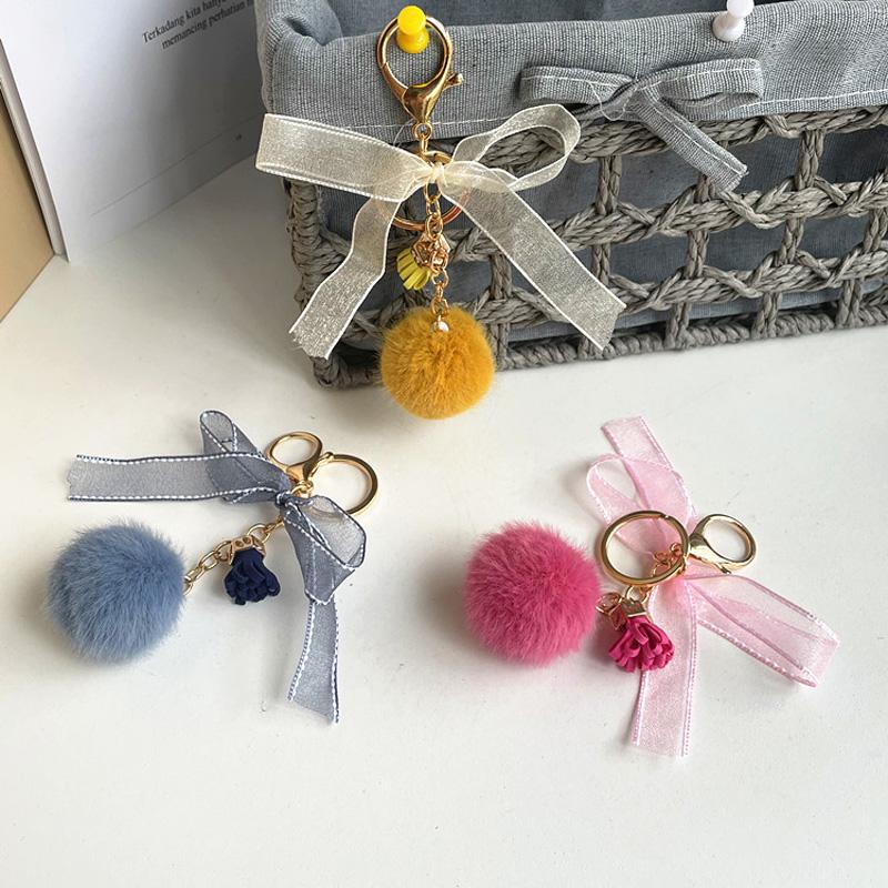 1 шт. брелок с бантом и мультяшным узлом, милый плюшевый роскошный брелок, пушистый шарик, сумка, декор