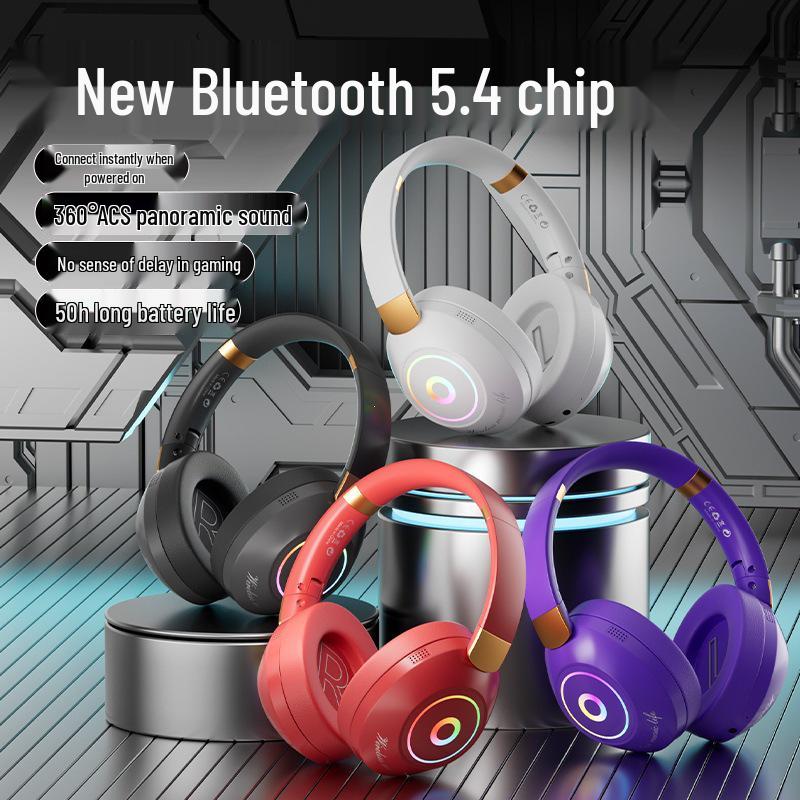 H&S V830 Светодиодная беспроводная/проводная игровая гарнитура Bluetooth 5.4 с накладными амбушюрами и мягким кожаным чехлом