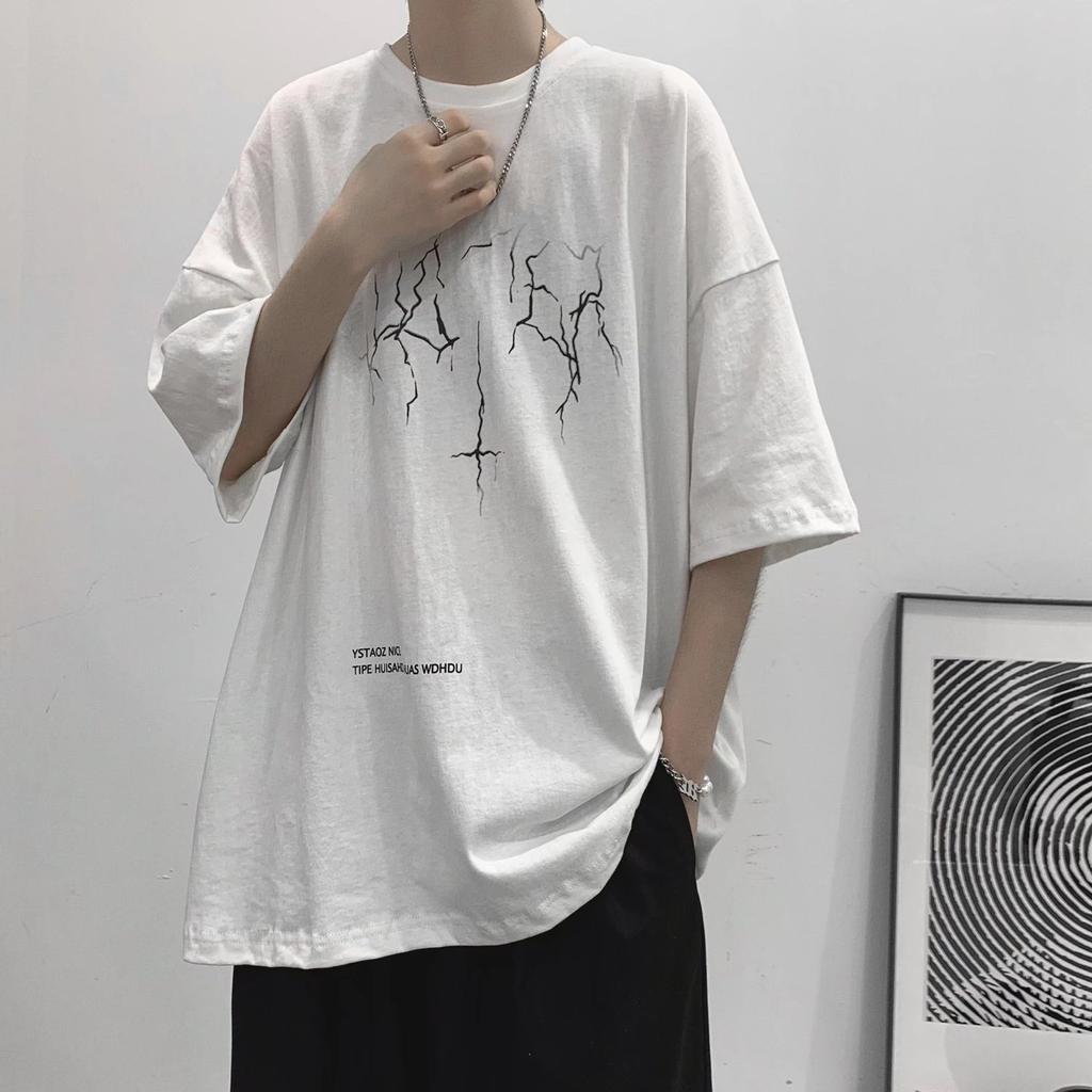 2024 Summer Short Sleeved T-Shirt For Men'S Trendy Five Inch Sleeve Versatile Casual Loose Student Half Sleeved T-Shirt Daily Fashion Printed Top