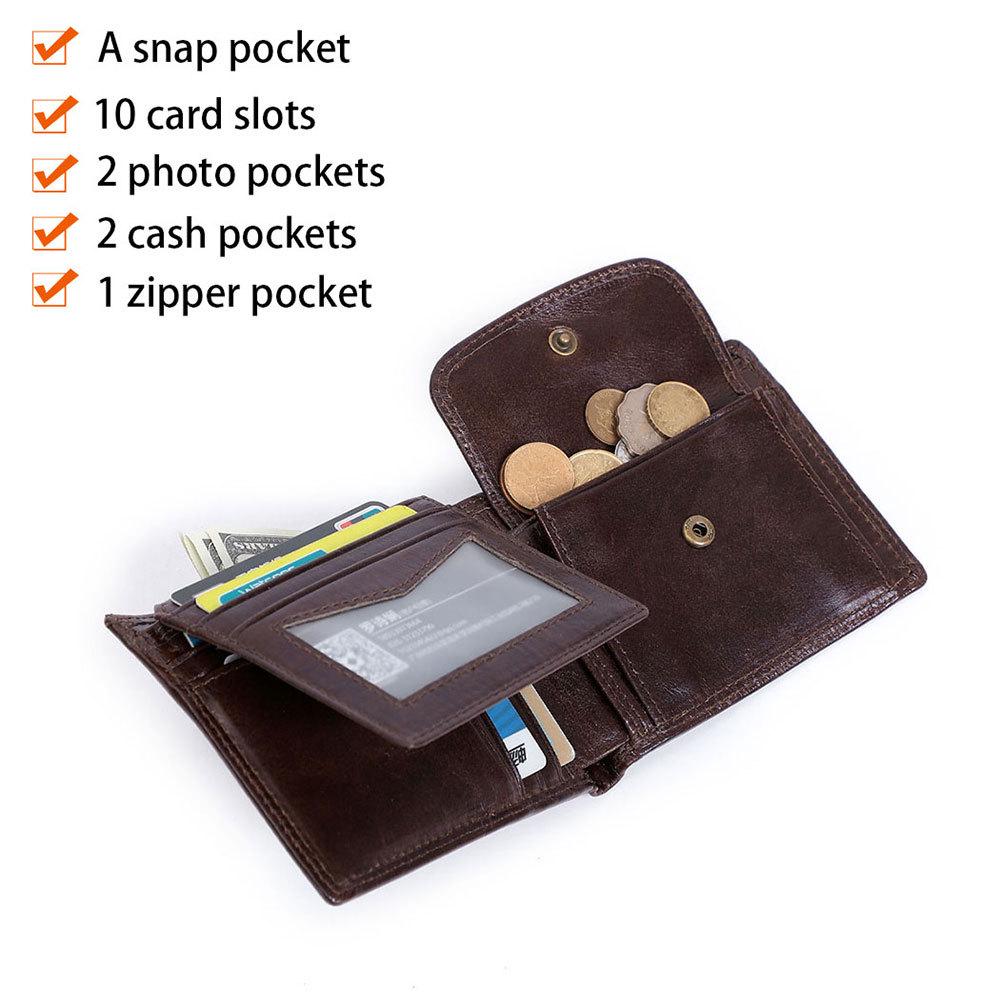 Men's Genuine Cowhide Leather Clutch Wallet: Large Capacity, Multi-Card Slots, Coin Purse & Credit Card Holder.