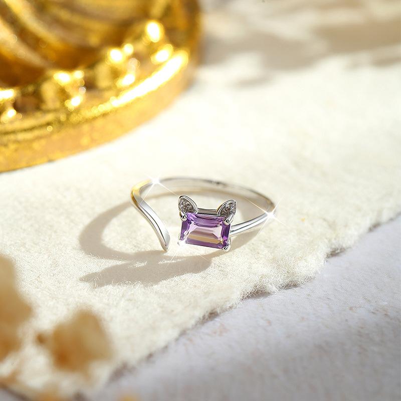 S925 Pure Silver Crystal Open Ring Adjustable Size 6 Colors Optional Minimalist Korean Style Band Jewelry Gift for Girlfriend Elegant Fashion Ring for