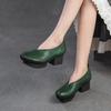 Туфли-лодочки из натуральной кожи на высоком каблуке с круглым носком в стиле ретро, универсальные женские туфли на толстом каблуке