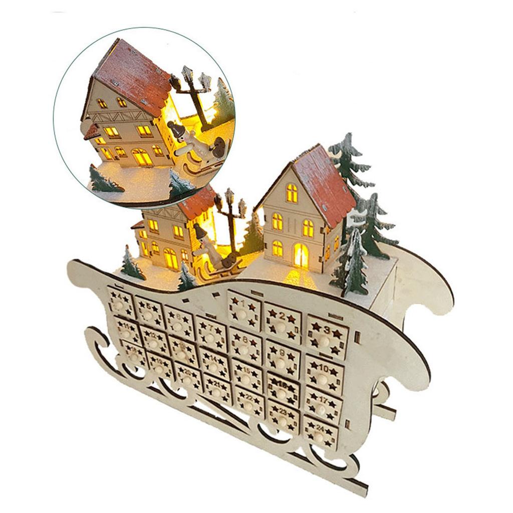 Деревянный 24-часовой Рождественский календарь с обратным отсчетом Креативный домашний календарь саней Деревянные светодиодные рождественские украшения