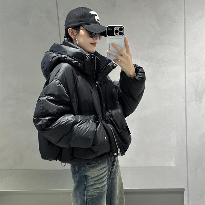 Модная короткая куртка-пуховик с капюшоном, женская зимняя новая утолщенная белая кожаная стандартная теплая куртка из утиного пуха
