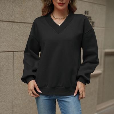 Женские свитшоты оверсайз с V-образным вырезом, флисовый пуловер с длинным рукавом, осенняя повседневная модель