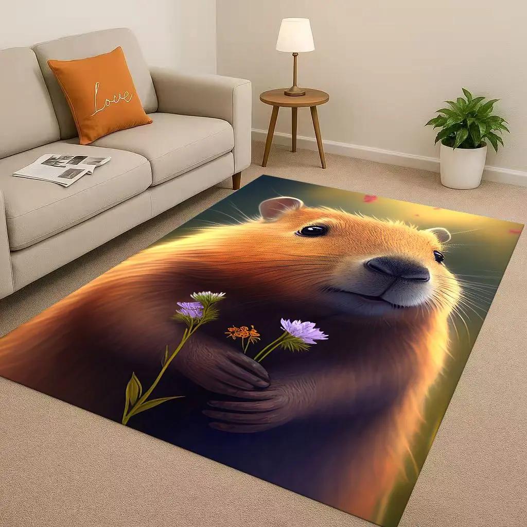 3D Cute Capybara Art Cartoon Living Room Non-Slip Area Rug Soft Carpet for Bedroom Playroom Sofa , Easy Clean Home Decor Doormat