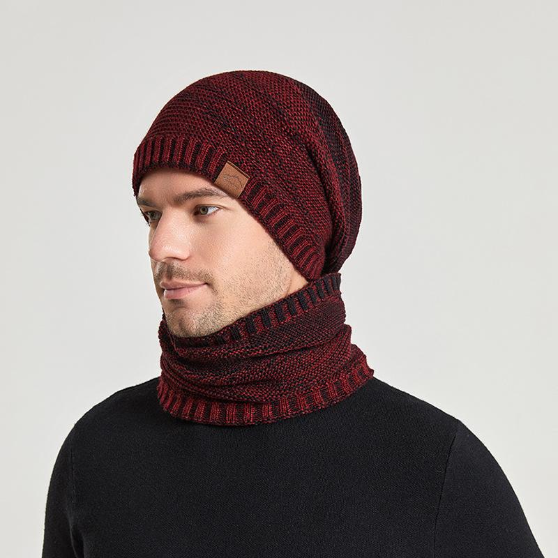 Winter Hat Scarf Suit Women's Fashion Korean Style Pullover Cap Men's Plus Velvet Outdoor Warm Knitted Woolen Hat