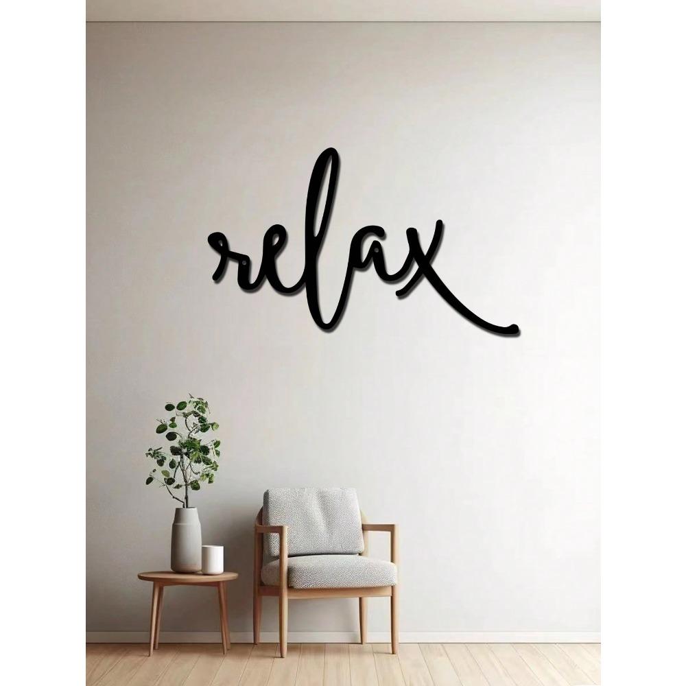 Black Metal Relax Word Art Deco Style Wall Decor Modern Bathroom Sign Iron Art Hanging Decoration