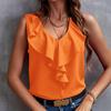 Женские модные повседневные летние весенние однотонные блузки и рубашки без рукавов с v-образным вырезом и принтом