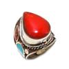 Кольцо ручной работы с тибетской бирюзой и коралловым драгоценным камнем, размер 10,5 j0j85
