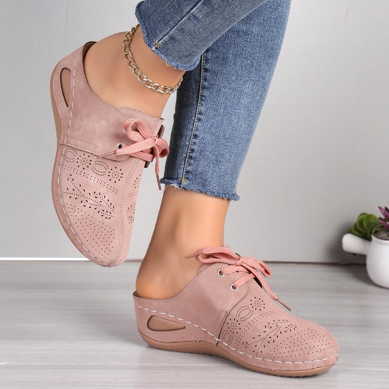 Casual Slippers with Women's Lace Up Wedge Heel and Oversized Hollow Out Slippers