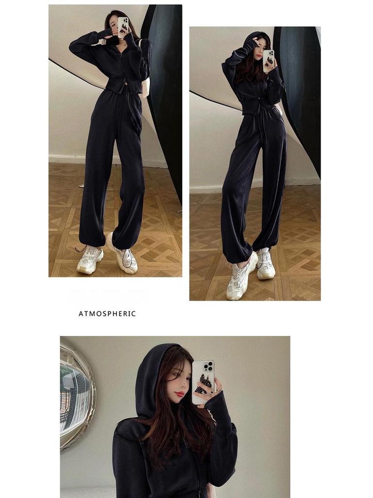 Early Autumn Milk-Style Sweater & Wide-Leg Pants Two-Piece: Playful Casual Sports Suit for Women