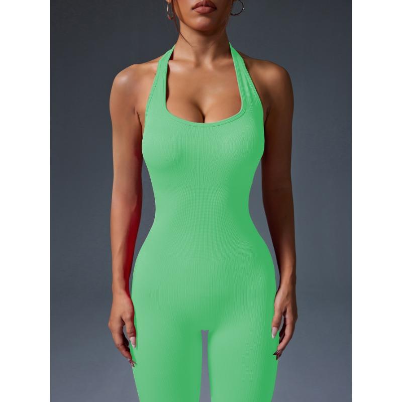 Летний сексуальный комбинезон-халтер с открытой спиной для тренажерного зала, женский фитнес-костюм, спортивный комбинезон для женщины, спортивный костюм, одежда для йоги, эластичный, черный, одежда для тренировок