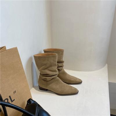 Интернет-знаменитость плиссированные ботинки с голенищем ретро остроносые на толстом каблуке короткие ботинки ковбойские сапоги-чулки рыцарские сапоги женские летние новые