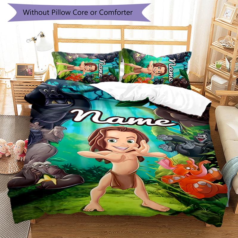 3pcs Custom Name The Jungle Book Bedding Set Duvet Cover Closure Includes 1 Duvet Cover & 2 Pillowcases for All Seasons Bedroom Decor