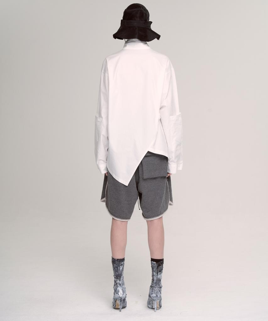 Aseupalageoseu Asymmetrical Multi-Button Pocket Shirt_White