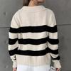 IHUASU Women's Knitwear Autumn and Winter Polo Collar Stripe Colour Clashing Loose Knit Jumper